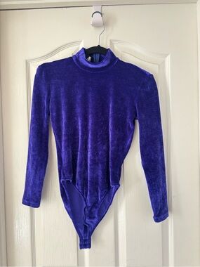 Escada Velvet Mock Neck Bodysuit in Deep Purple